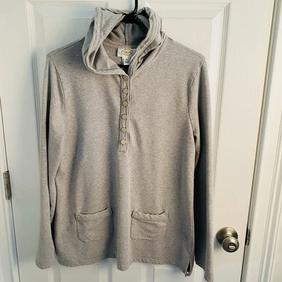 Moletom Talbots XL com capuz cinza 1/4 bolsos com botão academia Quiet Lux outono - Imagem 1 de 3