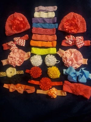 Lot Of Baby Girl Toddler Headbands/ Hats/ Head Wraps 25Pieces - Image 1 of 4