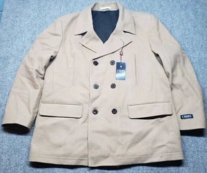 Chaps Pea Coat Mens 46 Reg Beige Button Double Breasted Pockets Wool Blend New - Picture 1 of 11
