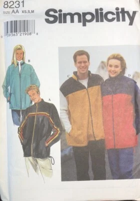 Simplicity #8231 Misses,Teens,Men Jacket Or Vest Sizes XS, S, M, 30-40  Uncut FF - Image 1 of 2