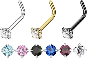 1-teiliges Zinken-Set klar CZ Edelstein 316L Chirurgenstahl L-Biegung Nasenring - Bild 1 von 10
