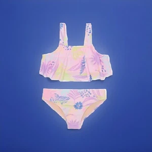 Wondernation Swimsuit Tankini Ruffle Floral Tropical Pink Girls XXL 18 NEW - Picture 1 of 1