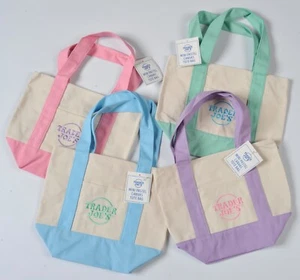 Trader Joe's Mini Pastel Canvas Tote Bags 2025 Set of 4 NEW w Tags Spring - Picture 1 of 5