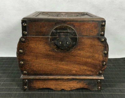 8'' Chinese Antique Wood Box natural Old Rosewood Box Jewelry Box animal - Image 1 of 4