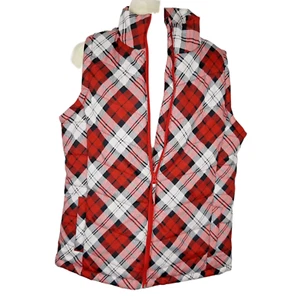 Womens Puffer Vest Quilted Medium Red White Black Zip Jason Maxwell - Picture 1 of 11