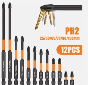 12x Magnetic Anti-Slip PH2 Impact Driver Phillips Screwdriver Drill Bit Tool Set - Picture 1 of 16