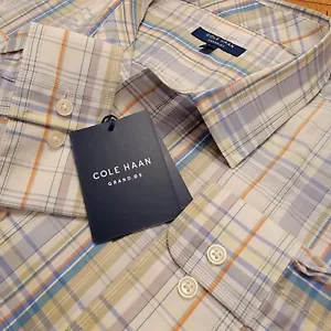 Cole Haan Shirt Mens 2XL Long Sleeve Button Up White Sage Green Plaid NEW - Picture 1 of 18