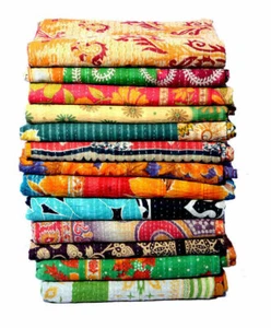 Lote al por mayor reversible indio de 5 piezas edredón Kantha manta doble hecha a mano - Imagen 1 de 10