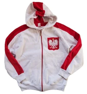 Vintage Y2K Polska Polish Hoodie - Coat of Arms Eagle Mens S White Red - Picture 1 of 14