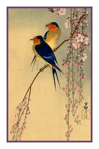 Swallows Cherry Blossom Asian Japanese Ohara Shoson Counted Cross Stitch Pattern - Picture 1 of 10