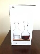 Lsa International wine & water hand blown glass carafe set & oak base New