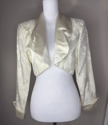 Jessica McClintock Cárdigan Nupcial Satinado Encaje Blazer Esmoquin Boda Blanco Marfil 12 Foto 1 de 4