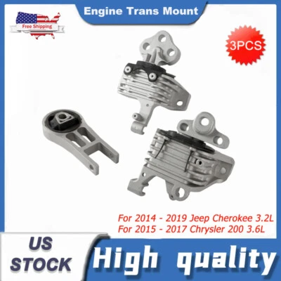 3x Engine Trans Mount For 2014-19 Jeep Cherokee 3.2L 15-17 Chrysler 200 3.6L AT Foto 1 de 4