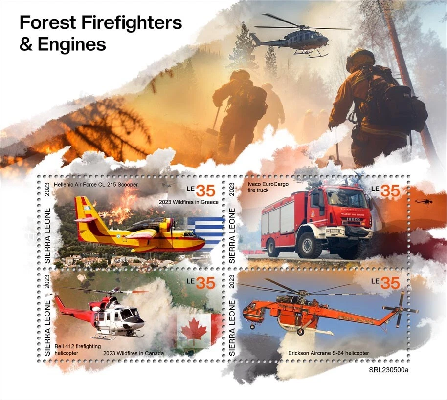 Forest Firefighters Fire Engines MNH Stamps 2023 Sierra Leone M/S - Image 1 of 1