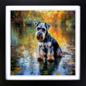 Schnauzer Neo-Impressionism No.1 Framed Canvas Wall Art Print Poster Picture - Picture 1 of 6