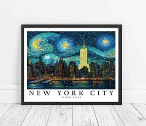 New York City Starry Night Photo Art Print Poster Wall Art Painting - Picture 1 of 7