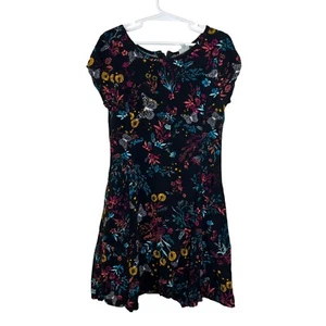 Mudd Girls Butterfly Dress Size 10 Floral Short Sleeve Black Blue Yellow Pink - Picture 1 of 7