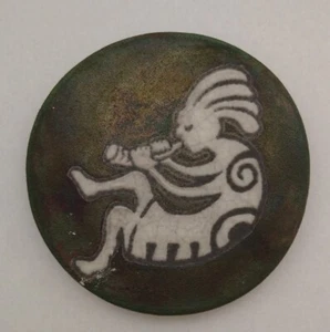 Kokopelli Raku Coaster Artist Signed J. Diller - Picture 1 of 4