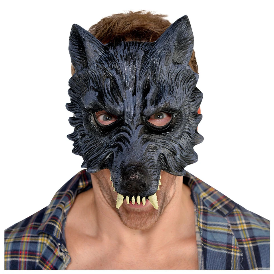Black Wolf Halloween Masquerade Mardi Gras Mask Werewolf Fangs Foam - Image 1 of 1