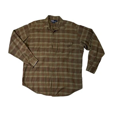 Polo Ralph Lauren Hombre L Grande Verde Cuadros Mezcla Algodón Lana Camisa Abotonada Foto 1 de 4