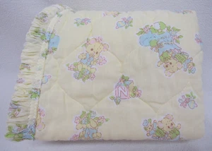 Vintage Yellow Bear Baby Blanket Ruched Trim Block Bootie - Picture 1 of 7