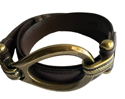 Women 20160 ML Brown Leather Belt Adjustable Bronze Toned Hook Buckle 34” - Image 1 of 4