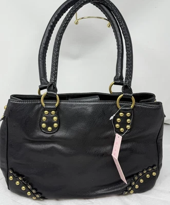 Bolsa de ombro nova com etiquetas Gianni Bini lápide couro preto cravejado - Imagem 1 de 4