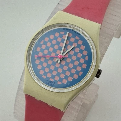 Raro Reloj Swatch 1986 Mujer Cuarzo Suizo LW113 Frambuesa Shortcake Batería Nueva Foto 1 de 4