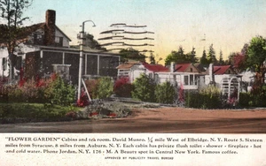 Blumengärten Hütten und Teestuben Elbridge N.Y. Vintage Werbung Postkarte - Bild 1 von 2