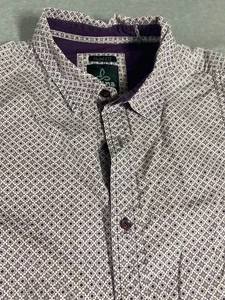 Prana Shirt Mens Sz Large Slim Fit Button Up Organic Cotton Purple Geo - Picture 1 of 18