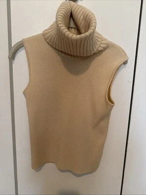 CHANEL Sleeveless Turtleneck Sweater Tops Beige 100% Wool Authentic Size 36 S - Image 1 of 4