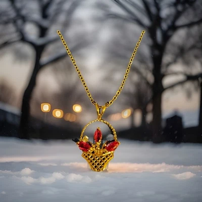 "Collar colgante cesta de flores de rubí de 18""" Foto 1 de 4