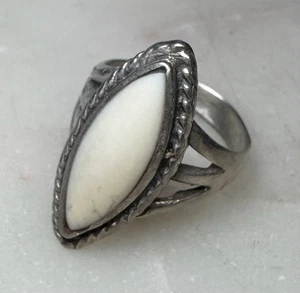 Vintage 925 Sterling Silver White Marquise Stone Ring Boho Western Style - Picture 1 of 8