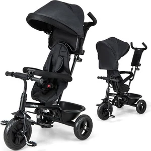 6-in-1 Baby Tricycle Toddler Trike w/ Reversible Seat, Canopy & Push Handle - Picture 1 of 2
