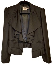 Juicy Couture Womens Black Ruffle Wool Y2K Young Career Preppy Open Jacket  XL - Picture 1 of 6