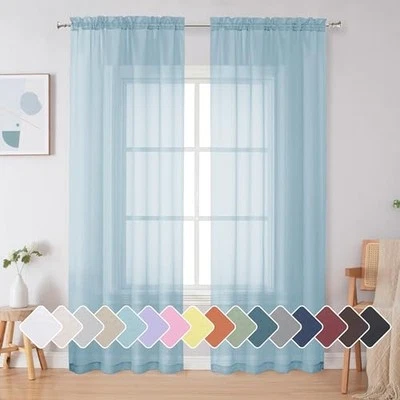  Sheer Curtains 72 Inches Long 2 Panels for 42"W x 72"L (Pack of 2) Sky Blue - Image 1 of 4