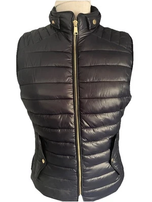 Love Tree Women’s L Blue Puffer Vest  Zip Front Pockets Gold Hardware Knit Sides - Image 1 of 4