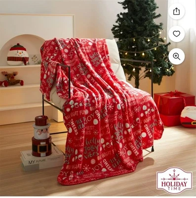 Holiday Time Plush Throw 48"x58" Red~ Happy Holidays~ 'Tis The Season - Image 1 of 4