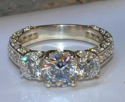 3 Ct Round lab created Round Diamond Engagement Ring 14K White Gold FN Size 7 - Image 1 of 4