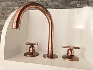 Solid Copper Faucet Set – Handmade Two-Handle Bathroom Faucet with Cross Handles - Picture 1 of 9