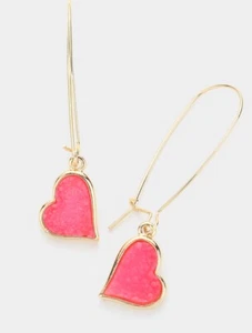 VALENTINSTAG HOT PINK DRUZY HERZ GOLDTON NIERENDRAHT ANHÄNGEN OHRRINGE - Bild 1 von 1