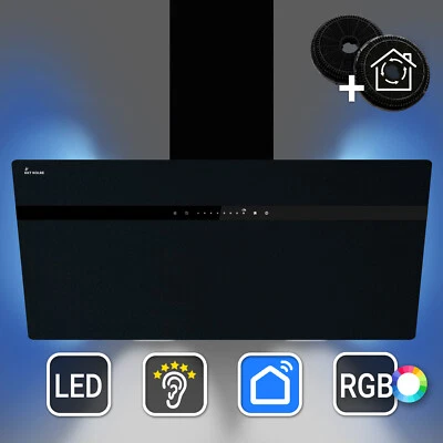 KKT KOLBE Dunstabzugshaube 90cm Umluft Abluft schwarz Glas Smart WLAN App
