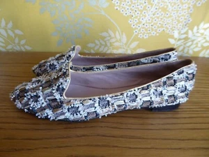 Jean Michel CAZABAT Slippers ballerines luxe cuir tissu tweed 38,5 PARFAIT ETAT - Picture 1 of 12