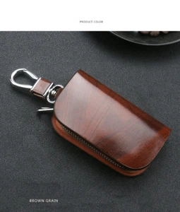 For VW Jetta Golf Tiguan CC Brown Leather Cover Auto Car Remote Key Fob Case Bag - Picture 1 of 9