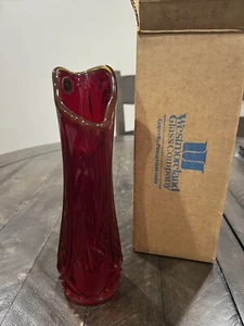 Westmoreland Glass Amberina Pattern Swung Vase 9.25” Vtg Box Sticker - Picture 1 of 7