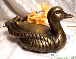 9" Lifelike Decorative Brass Mallard Duck Home Decor Bookcase Sitter - Picture 1 of 9