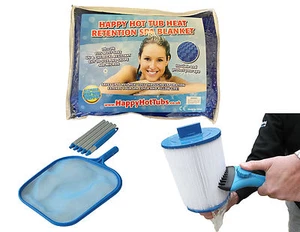 ¡Paquete de cuidado de bañera de hidromasaje con manta térmica, herramienta limpiadora de filtro y red! GUARDAR + CUIDAR - Imagen 1 de 4