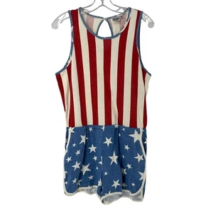 Junk Food American Flag Romper Size M 4th Of July Patriotic Sleeveless Pockets - Picture 1 of 7