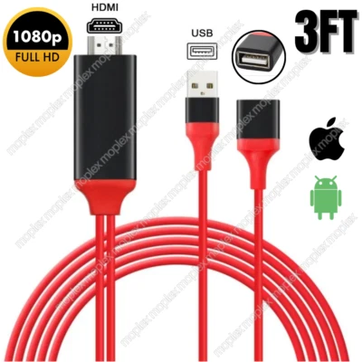 1080P HDMI Mirroring Cable Phone to HDTV AV Adapter For Android iPhone Samsung - Image 1 of 4
