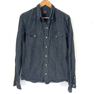 Volcom Pearl Snap Denim Shirt Small Mens Black Western Cotton Long Sleeve Pocket - Picture 1 of 14